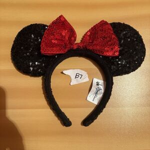Disney Parks Minnie Mouse Ears Black Red Sequin Sparkly Adult Headband
